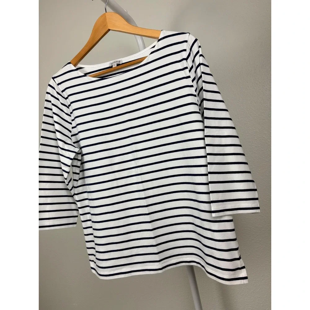 Kettlewell Womens Navy White Striped Boat Neck 3/4 Sleeve Top Size Large - Picture 3 of 5
